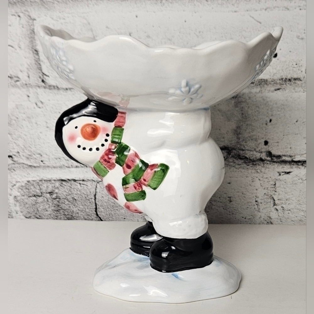 Vintage Handcrafted Snowman Candy Dish w/ Box – Ceramic Christmas Bowl 7”